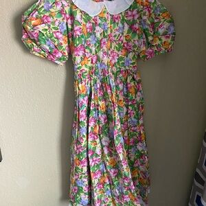 Floral Puff Sleeve Dress with White Collar Girls 6 dress